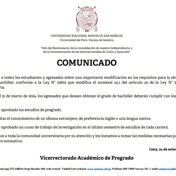 Modificación en los requisitos para el Grado de Bachiller a partir de marzo 2024