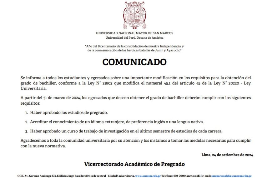 Modificación en los requisitos para el Grado de Bachiller a partir de marzo 2024