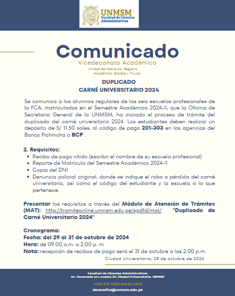 Trámite de duplicado del carné universitario 2024: Requisitos y cronograma