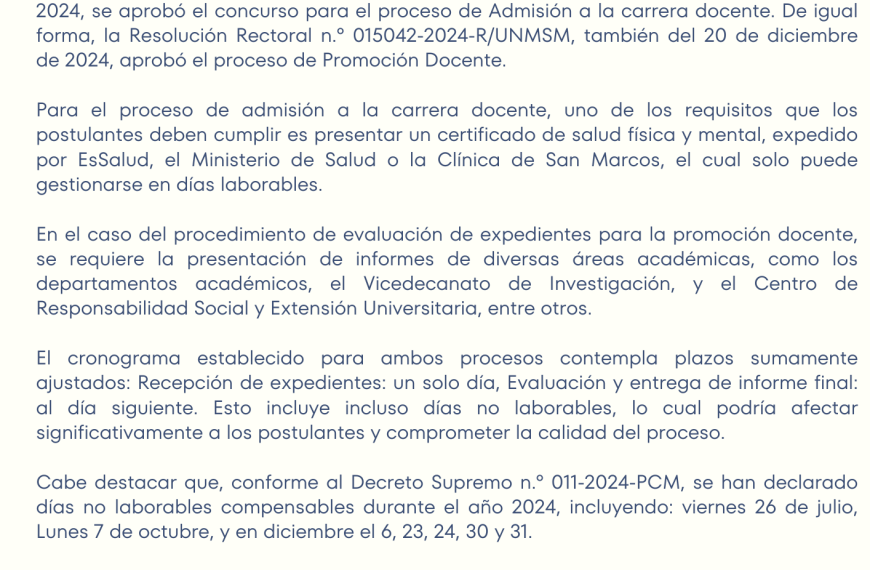 Comunicado sobre el proceso de Admisión y Promoción Docente