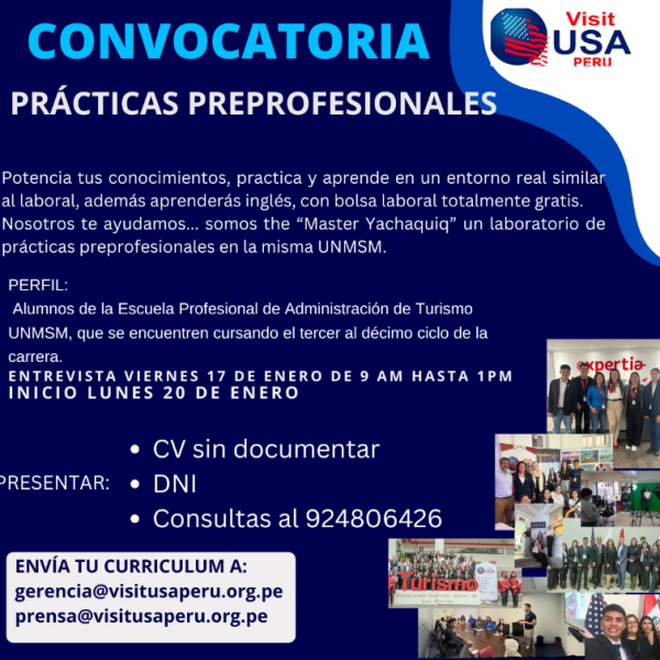 Convocatoria de prácticas preprofesionales para estudiantes de Turismo