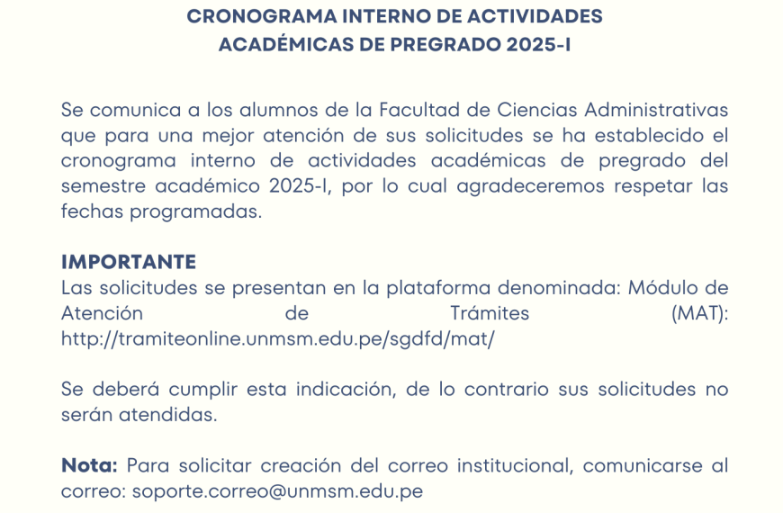 FCA: Cronograma interno de actividades académicas de pregrado 2025-I