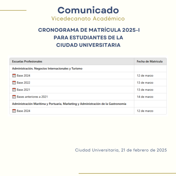 Cronograma de matrícula 2025-I: para estudiantes de la Ciudad Universitaria