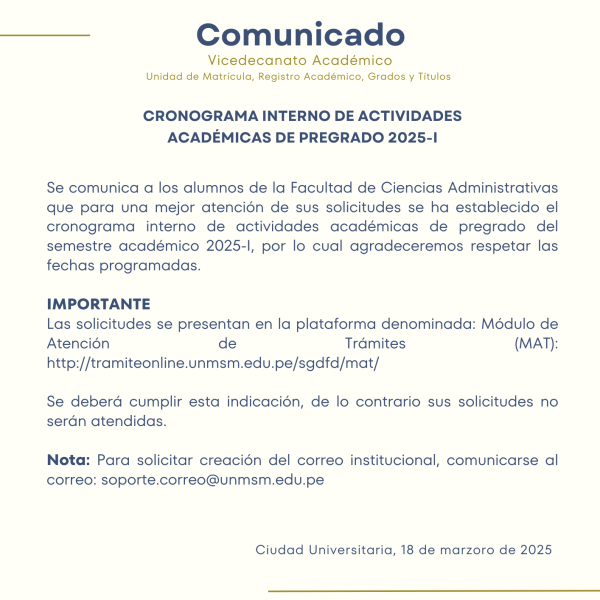 Cronograma interno de actividades académicas 2025-I