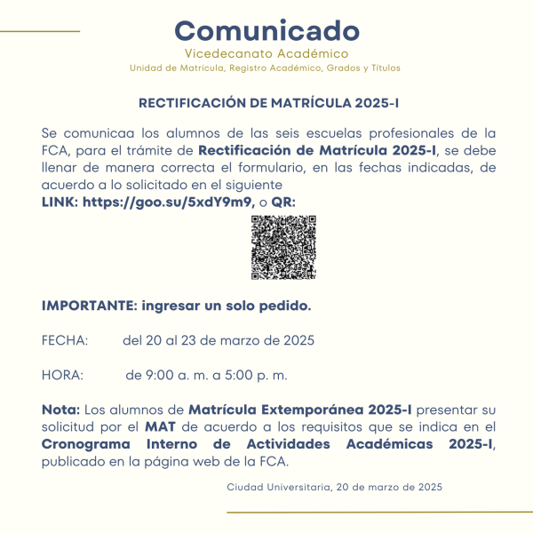 Rectificación de Matrícula 2025-I