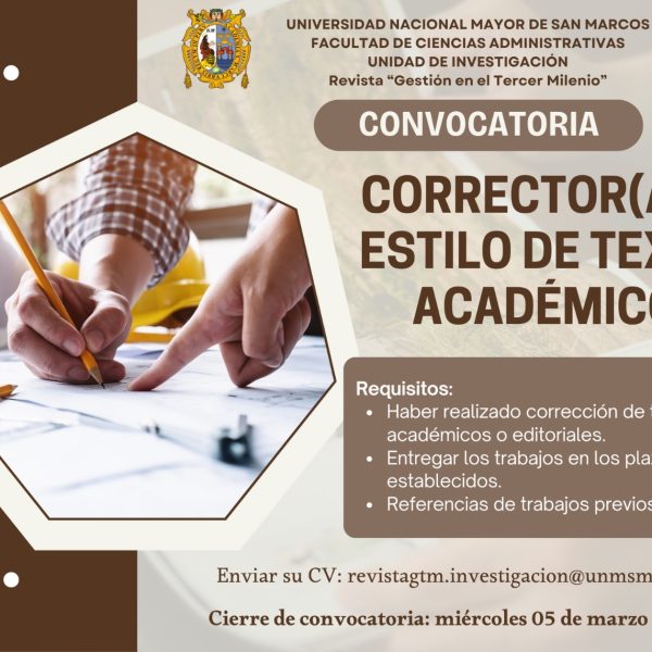 Revista “Gestión en el Tercer Milenio” requiere un corrector de estilo de textos académicos