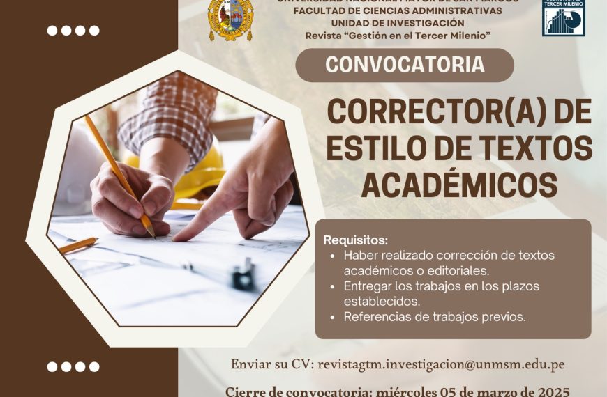 Revista “Gestión en el Tercer Milenio” requiere un corrector de estilo de textos académicos