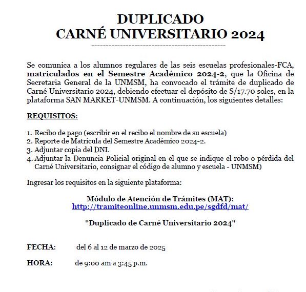 Trámite para Carné universitario