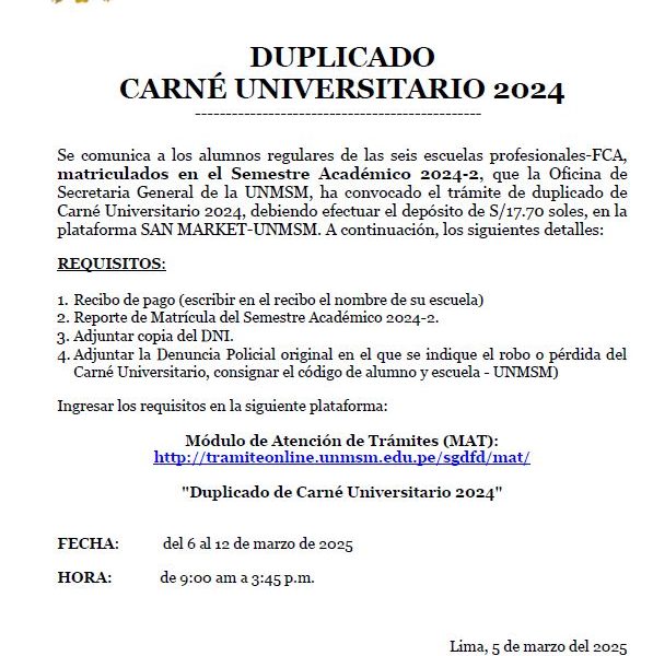 Trámite para Carné universitario