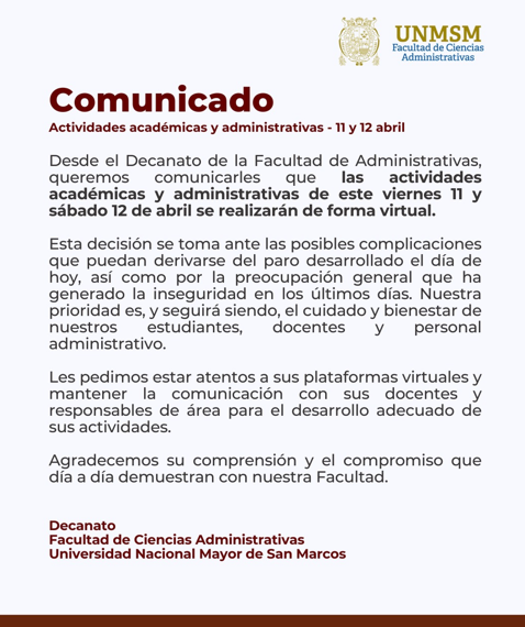 Actividades académicas y administrativas serán virtuales el 11 y 12 de abril