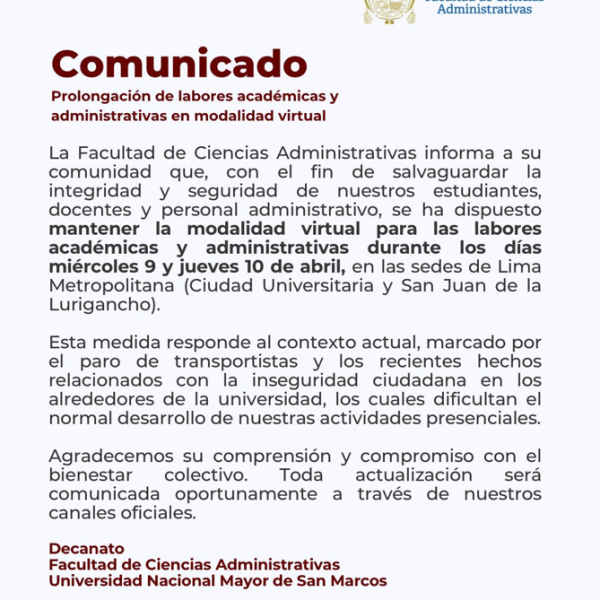 Clases y labores administrativas seguirán en modalidad virtual el 9 y 10 de abril