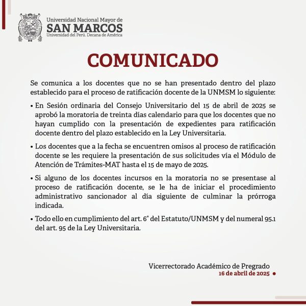 Se extiende el plazo para la presentación de expedientes de ratificación docente