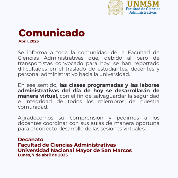 Clases y labores administrativas se realizarán de forma virtual este lunes 7 de abril
