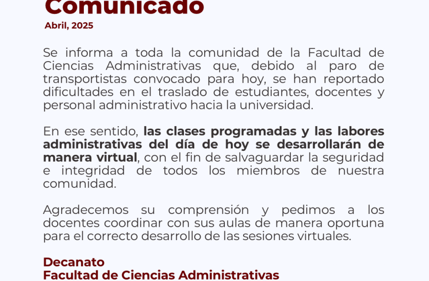 Clases y labores administrativas se realizarán de forma virtual este lunes 7 de abril