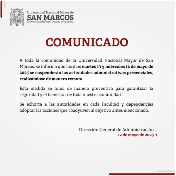 Trabajo administrativo en pregrado será virtual el 13 y 14 de mayo