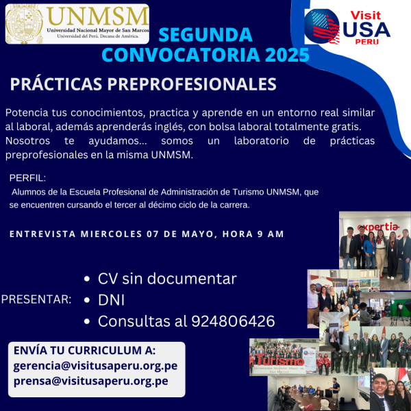 Segunda convocatoria: prácticas preprofesionales para estudiantes de Turismo