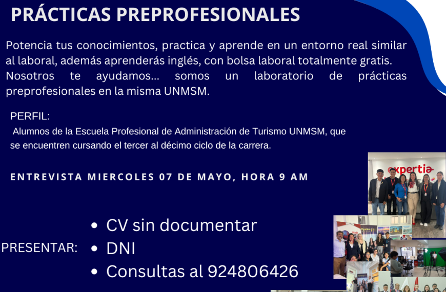 Segunda convocatoria: prácticas preprofesionales para estudiantes de Turismo