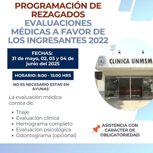 Nueva programación para rezagados del examen médico: ingresantes 2022