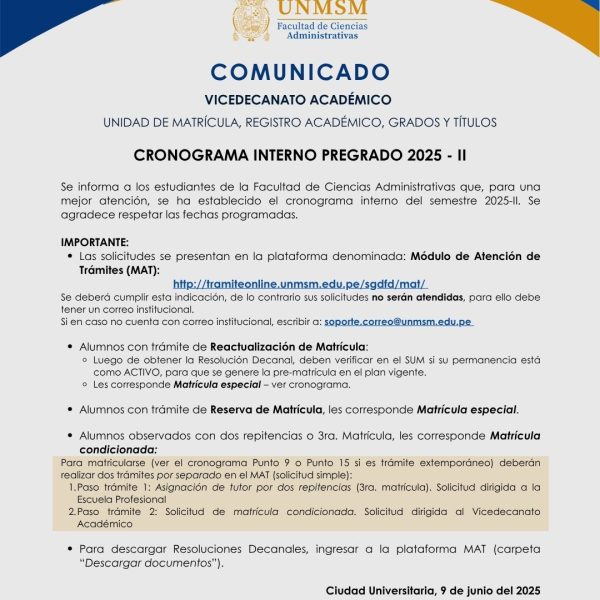 Cronograma interno de actividades académicas 2025-II