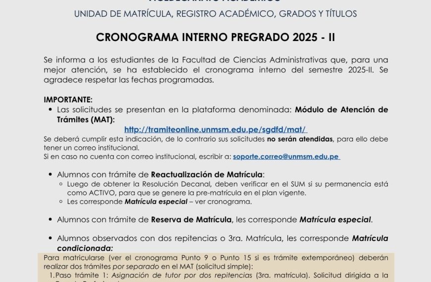 Cronograma interno de actividades académicas 2025-II