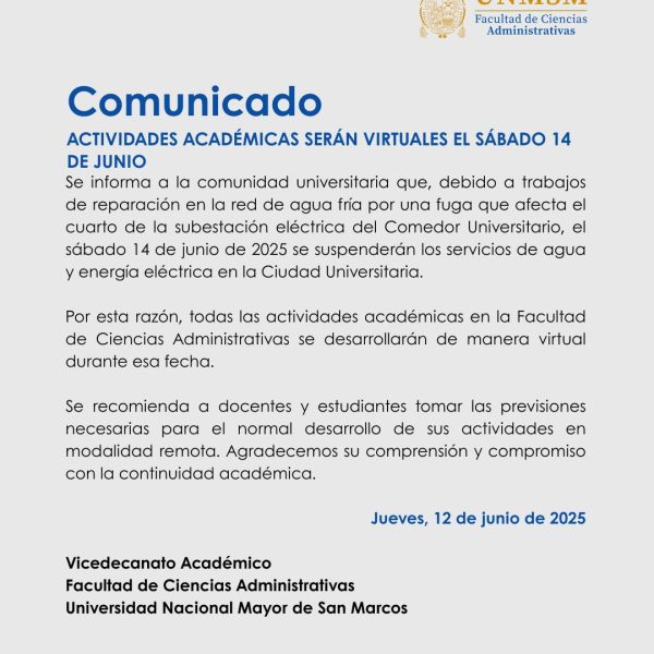 Actividades académicas serán virtuales el 14 de junio