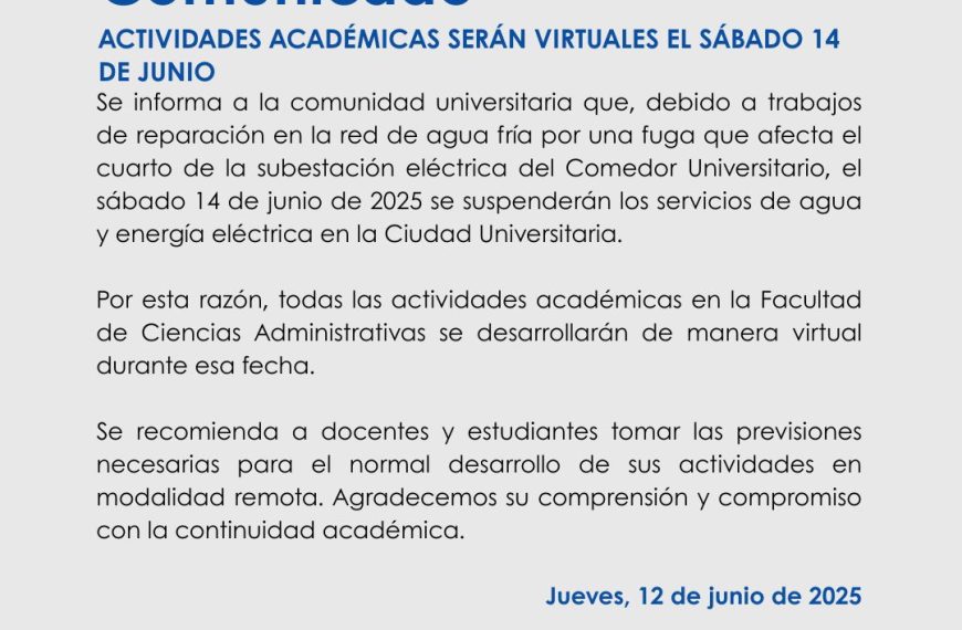 Actividades académicas serán virtuales el 14 de junio