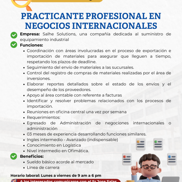 Bolsa de trabajo: practicante profesional en Negocios Internacionales