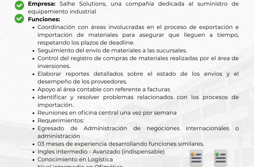 Bolsa de trabajo: practicante profesional en Negocios Internacionales