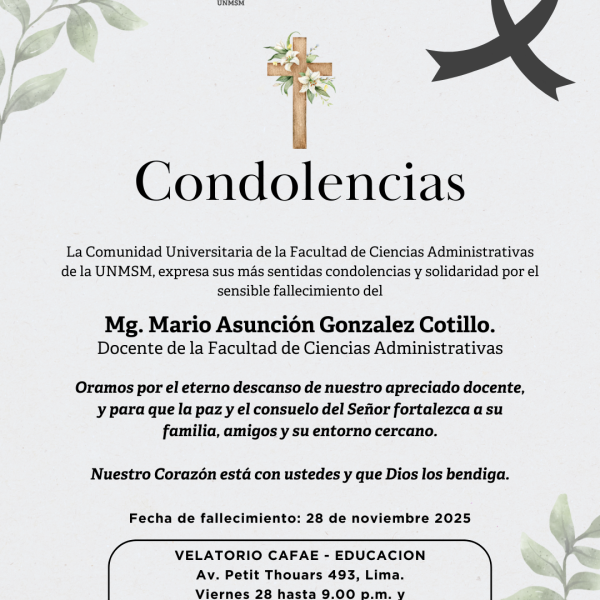 Sensible fallecimiento del Mg. Mario Asunción Gonzalez Cotillo