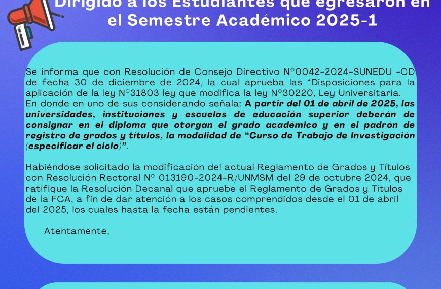 Comunicado sobre el diploma que otorgan el grado académico