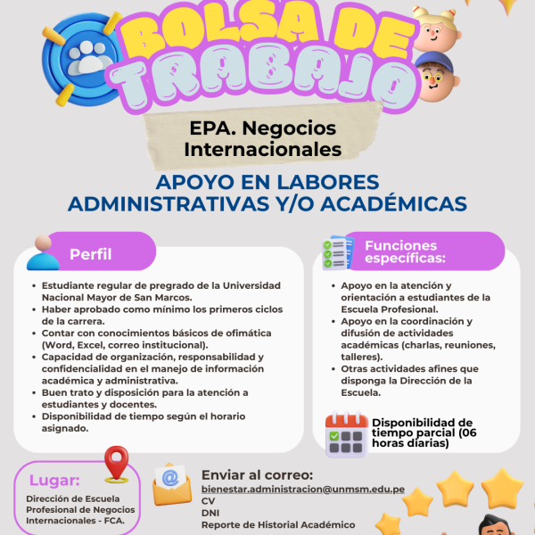 Bolsa de trabajo: Apoyo administrativo en la EPA. Negocios Internacionales