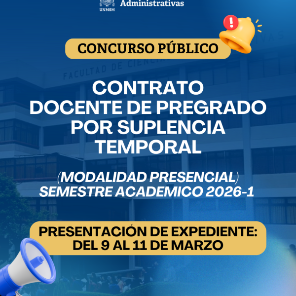 Concurso Público: Contrato docente de pregrado por suplencia temporal (Modalidad presencial) Semestre Académico 2026-I