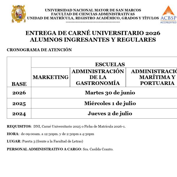 Entrega del carnet universitario 2026