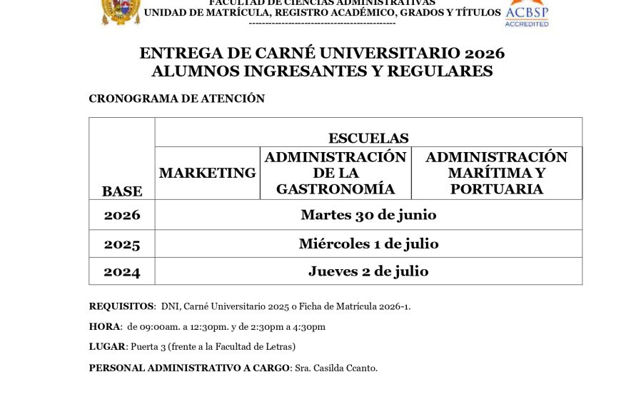 Entrega del carnet universitario 2026