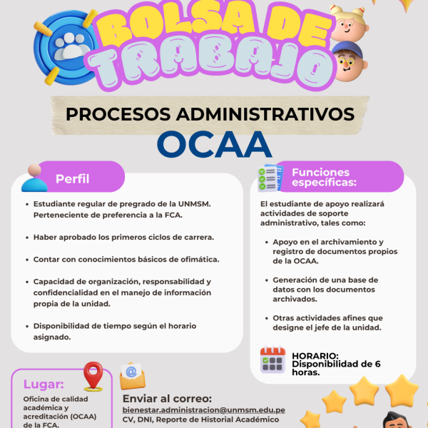 Convocatoria para Bolsa de Trabajo de la OCAA FCA