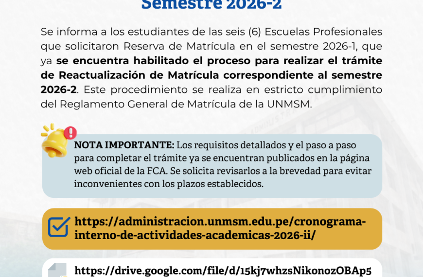 Trámite Reactualización de Matrícula 2026-II: HABILITADO