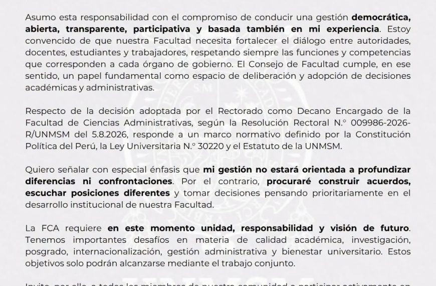 COMUNICADO A LA COMUNIDAD DE LA FCA